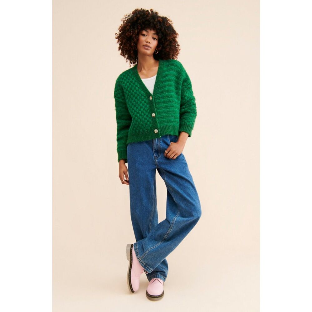 Raga Women's 2X Emerald City Cardigan Button Front Dolman Sleeve Green Knit